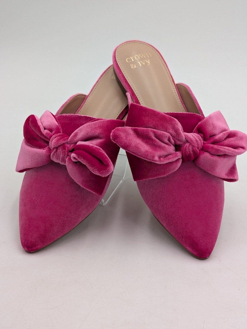 New Crown & Ivy "Elise" Size 8.5M Fuchsia Velvet Gorgeous Bow Slip-On Mule Flats - Picture 7 of 15